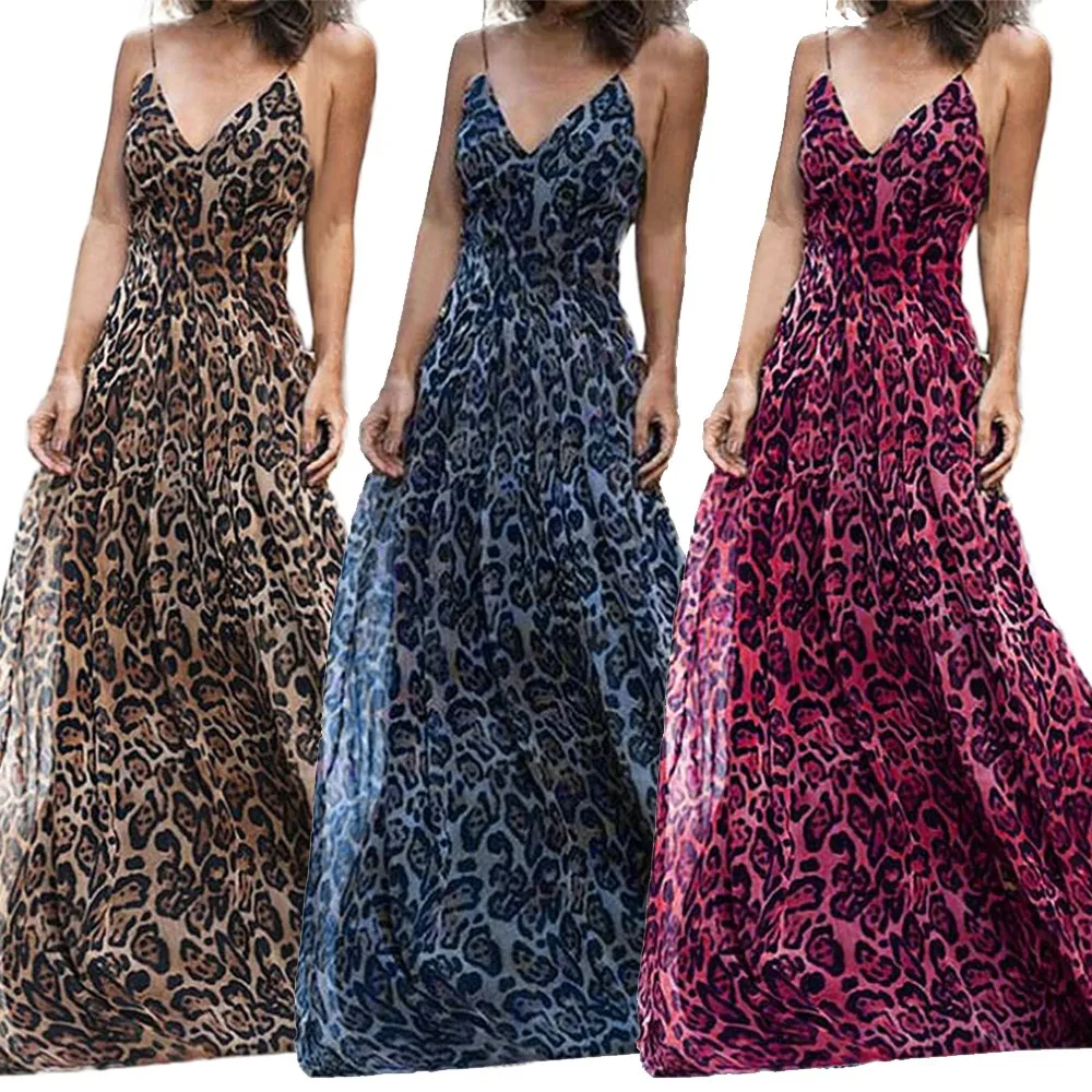 Женское длинное вечернее платье JuneLove макси без рукавов с леопардовым принтом