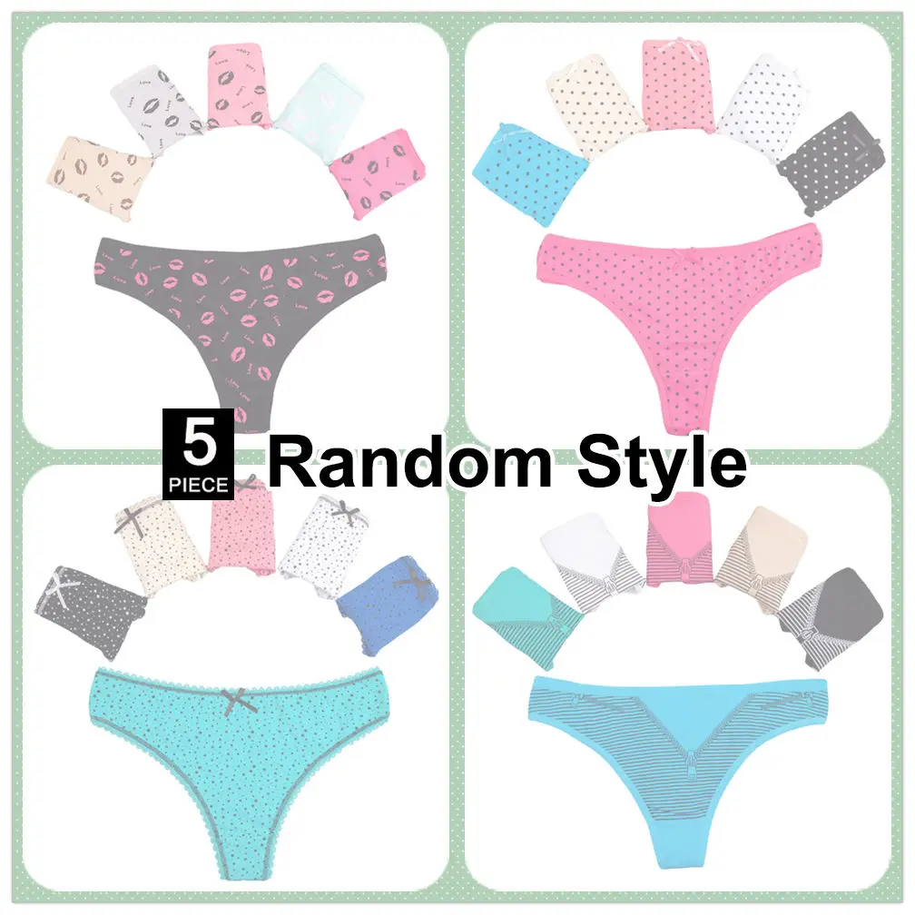 Random style-5 Pcs 5 шт./компл. стринги для Для женщин, сексуальное хлопковое белье стринги для девочек женские трусики с принтом в виде губ Kawaii милое детское нижнее белье - Цвет: Random style-5 Pcs