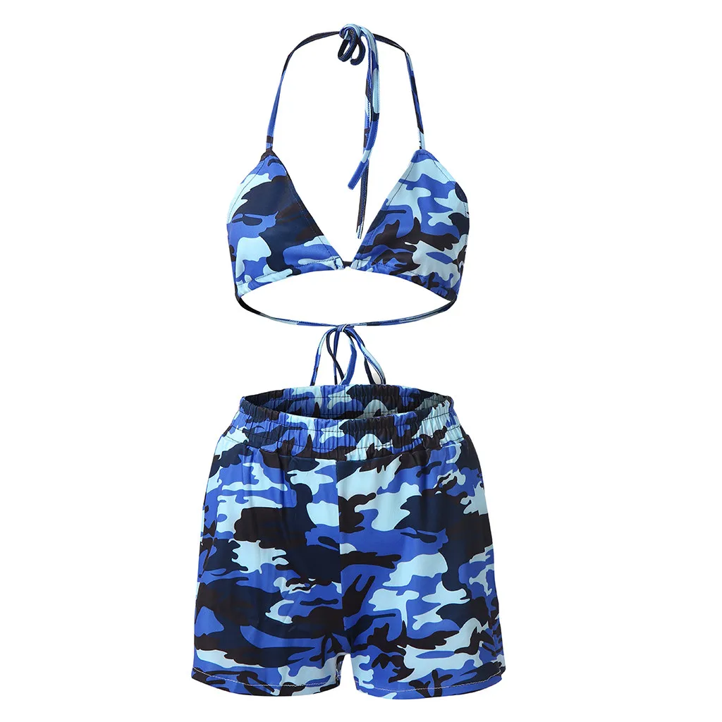 Женский пляжный костюм с принтом камуфляжный купальный из двух предметов