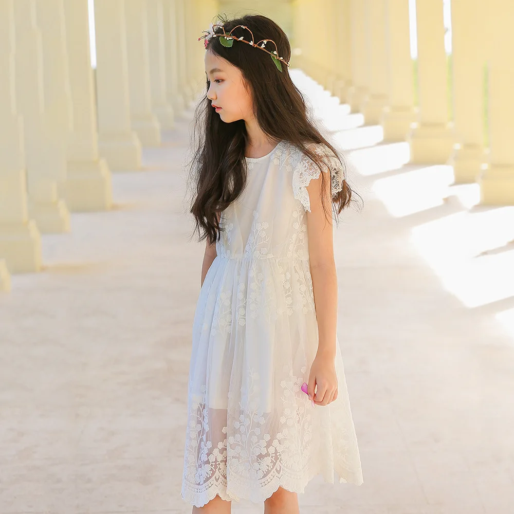 Платья для девочек новинка 2018 летняя детская одежда детское кружевное платье