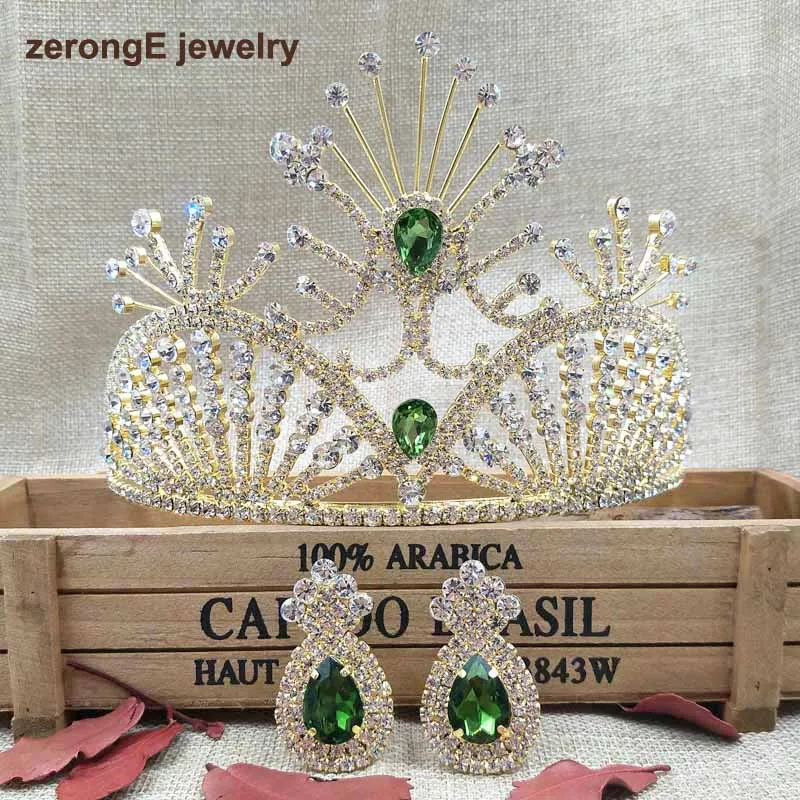 

zerongE jewelry 4.1"Wedding Bridal Crystal Tiara Crowns Princess Queen Pageant Prom Rhinestone Tiara Headband with earring match