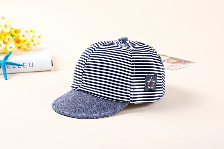 dark blue 5 цветов, бейсбольная кепка для мальчиков, Детская Спортивная Кепка шапка, Хлопковая полосатая летняя кепка, Детские аксессуары, шапки для маленьких мальчиков и девочек KF13 - Цвет: dark blue