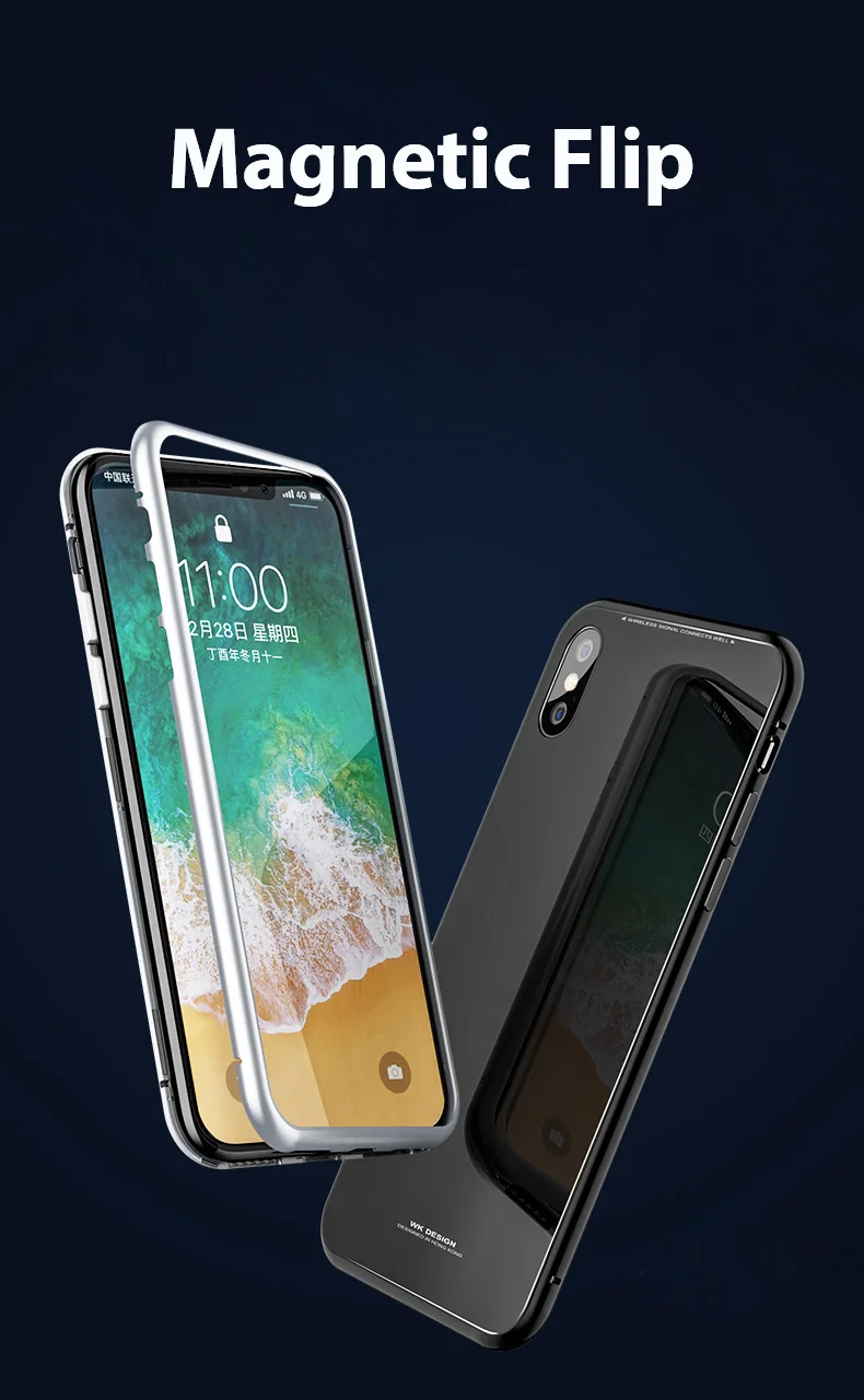 Magnetic Adsorption Case for IPhone X 8 PLUS 7 Plus Clear Tempered Glass + Built-in Magnet Metal Ultra Cover | Мобильные телефоны и
