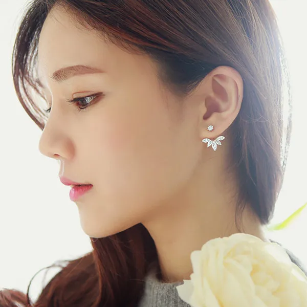 Серьги-гвоздики с кристаллами в виде листьев для женщин серебристые