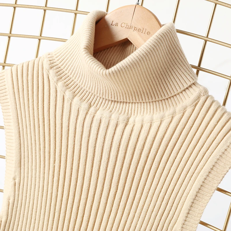 

IVISKIN Knitted Turtleneck Sweater Women Autumn Winter Sleeveless Vest Outwear Female Top Pullover Pull Femme