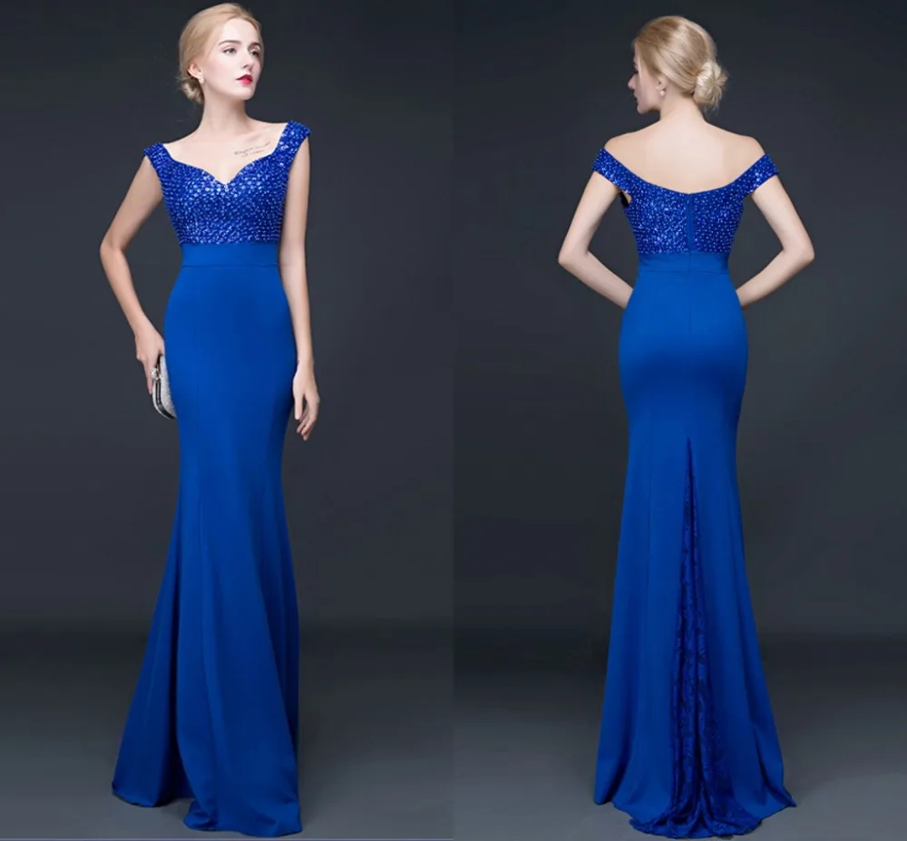 Ensotek 2020 Robe De Soiree голубое вечернее платье с открытыми плечами и бусинами Vestido Festa