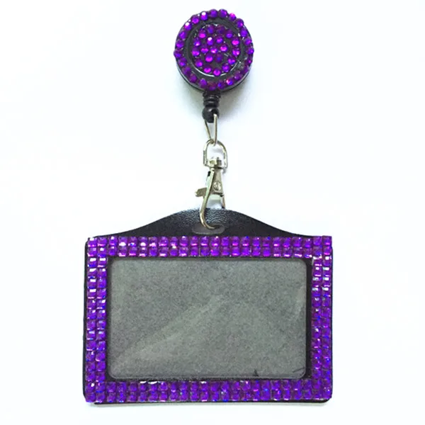 

Wholesale 100pcs Horizontal Rhinestone ID Card Badge Holder with Bling Crystal Retractable Reels Office School Supplies