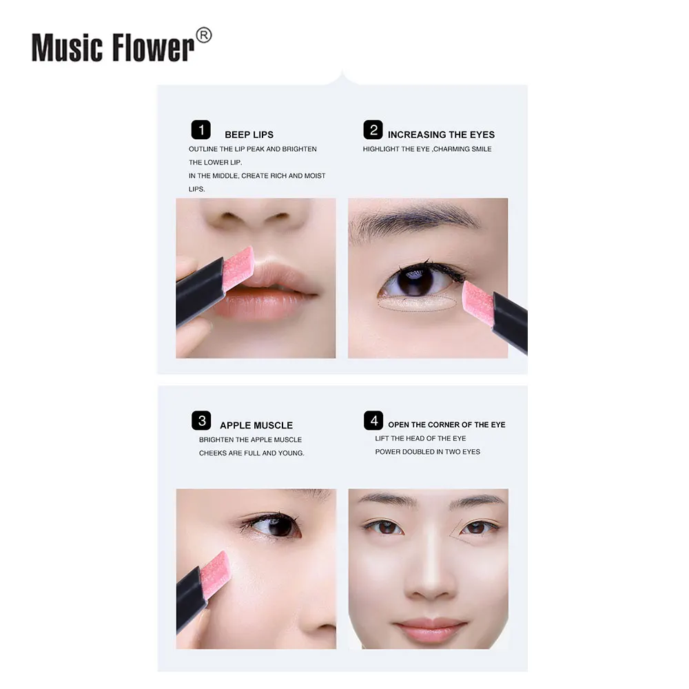 Music Flower 3 Colors Pearlescent Brightening Face Facial Treatment Beauty Makeup Contour Stick | Красота и здоровье