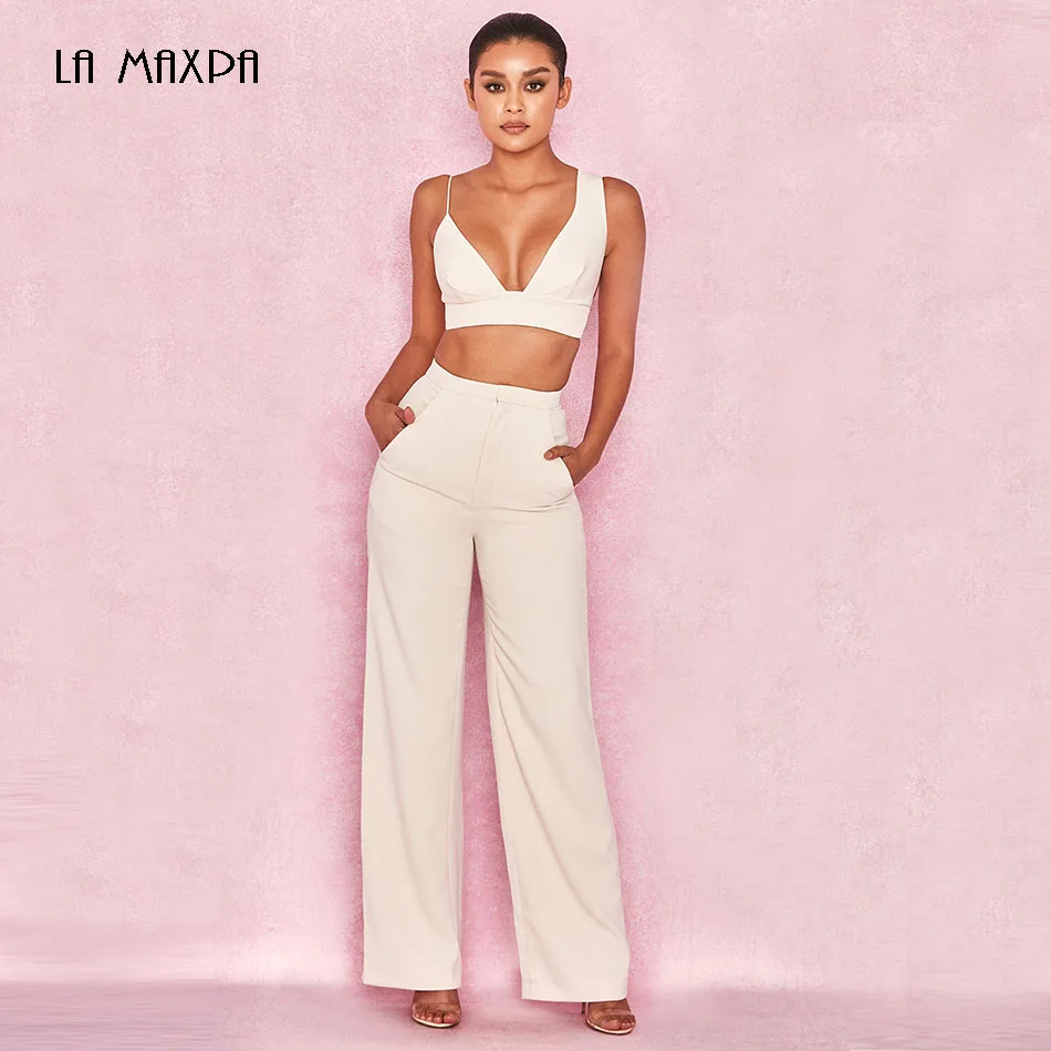 Модный женский комплект из 2 предметов укороченный топ и широкие брюки женская