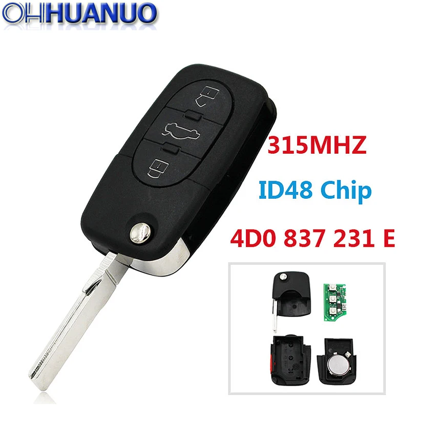 Новый модифицированный складной дистанционный ключ 3 + 1 кнопка для Audi 315 МГц с
