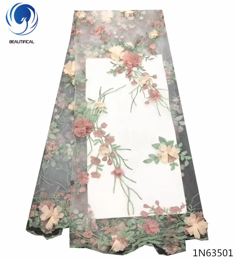 Beautifical 3d lace flower aplique high quality fabric 2018 purple 5yards/piece for wedding dresses 1N635 | Дом и сад