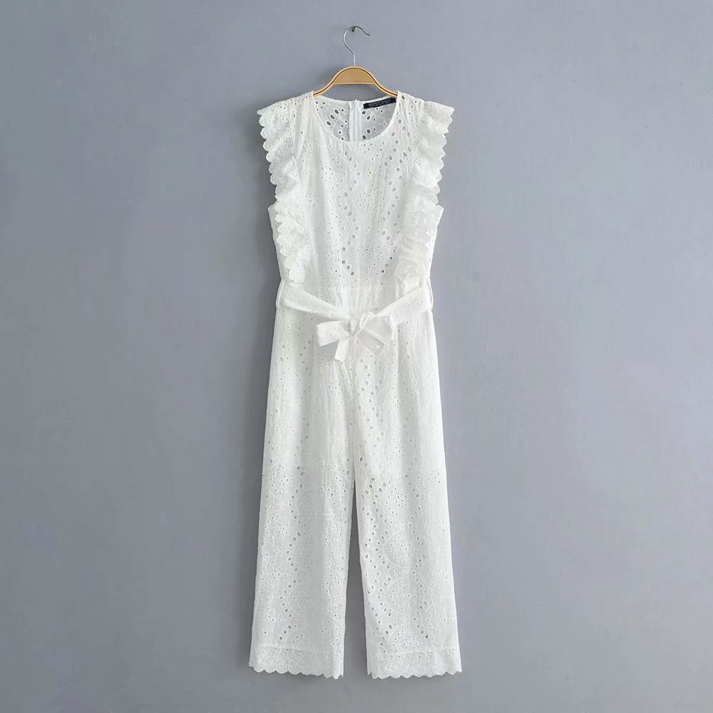 Женский сексуальный комбинезон без рукавов с круглым вырезом и оборками женский