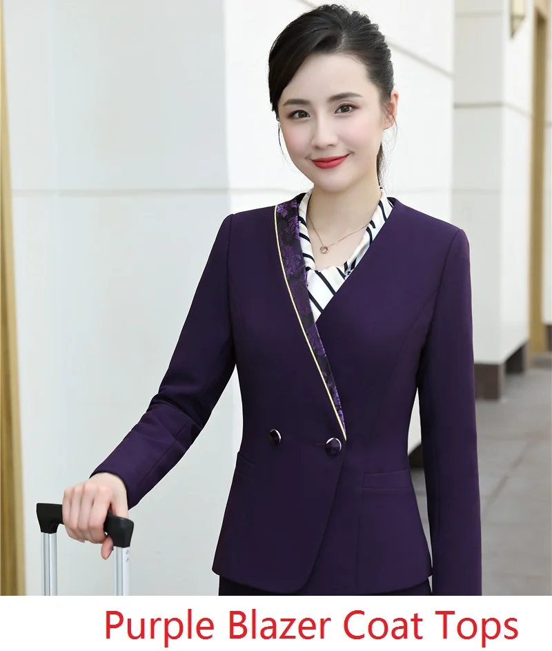 Purple Новинка Фиолетовый формальный стиль Униформа осень зима куртки пальто Женская Офисная Рабочая верхняя одежда женские топы одежда размера плюс - Цвет: Purple