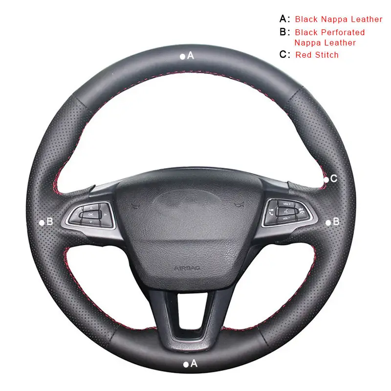 Top Layer Leather Автомобильная оплетка на руль для Ford Focus 3- Kuga- Escape C-MAX Ecosport - Название цвета: Top Layer Leather