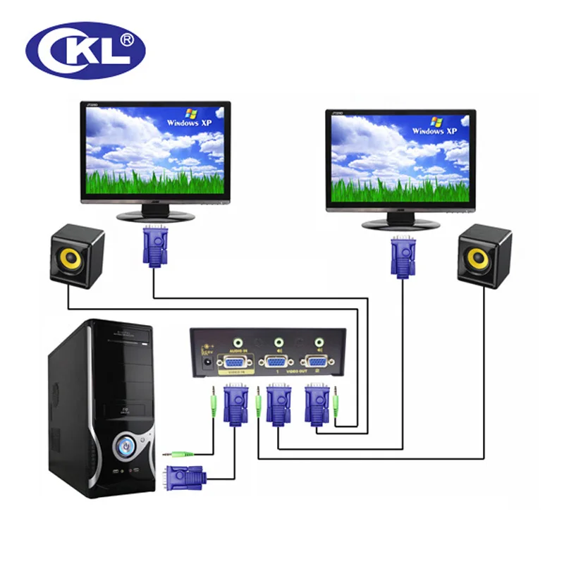 CKL 102S 2 порта VGA сплиттер с Аудио Металлический корпус поддерживает 450 МГц