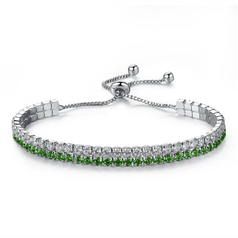GreenWhite LXOEN модный Теннисный браслет с кубическим цирконием и браслет с двумя рядами кристаллов, регулируемый браслет-Шарм для женщин, свадебные ювелирные изделия - Окраска металла: GreenWhite
