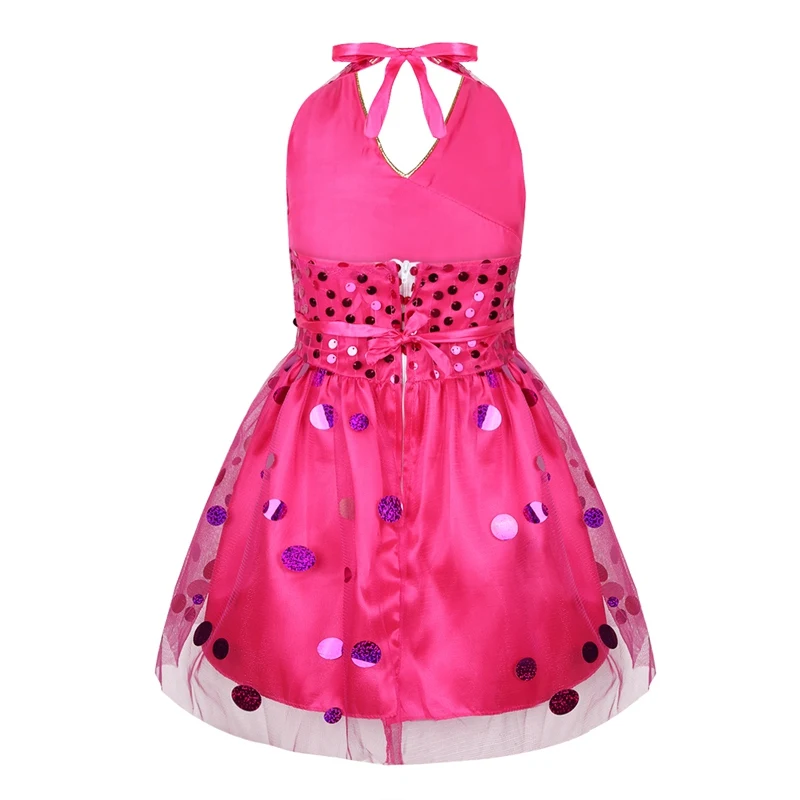 Set of 4 Kids Girls Sleeveless Halter Sequins Tulle Dress with Flower Brooch and Bracelet Outfits SZ 3-12Years | Детская одежда и