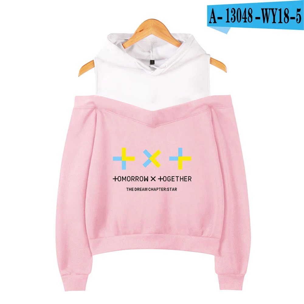 Женская одежда TXT Толстовка Harajuku Kawaii с принтом корейские толстовки с капюшоном модная одежда с рукавами с открытыми плечами и капюшоном - Цвет: pink