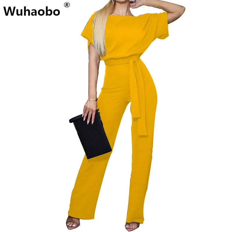Wuhaobo элегантный офисный Женский Повседневный комбинезон с коротким рукавом