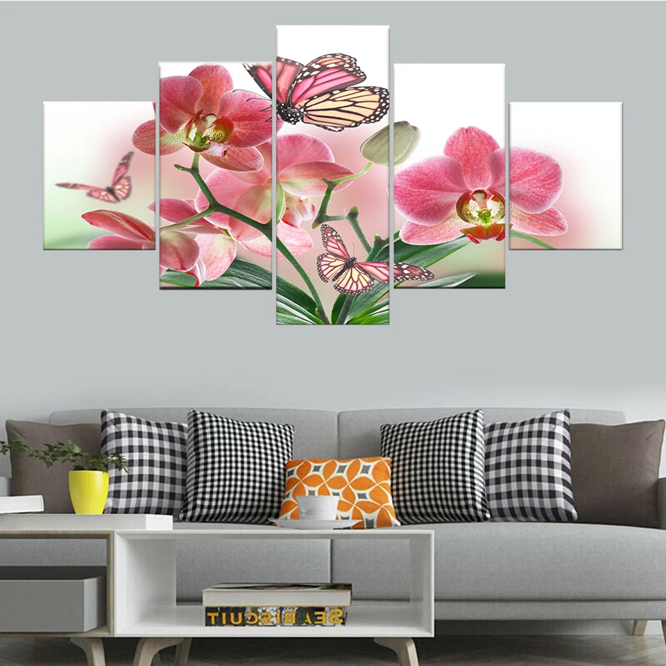 Набор для рисования на холсте Модульная картина с розовыми цветами бабочками 5