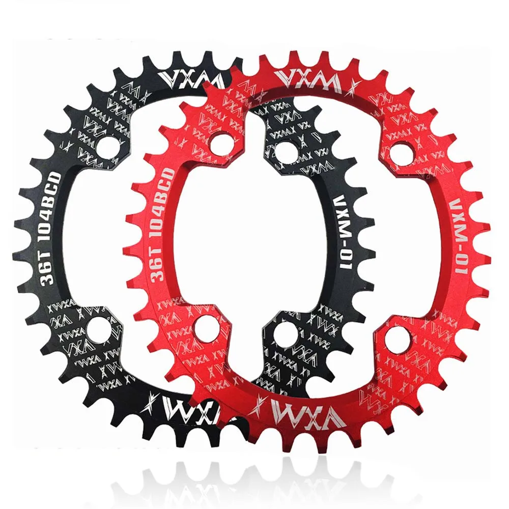 

VXM Bicycle Crank 104BCD Round Oval 32T 34T 36T 38T Chainring Narrow Wide MTB Road Bike Single Sprocket Crankset Black/Red