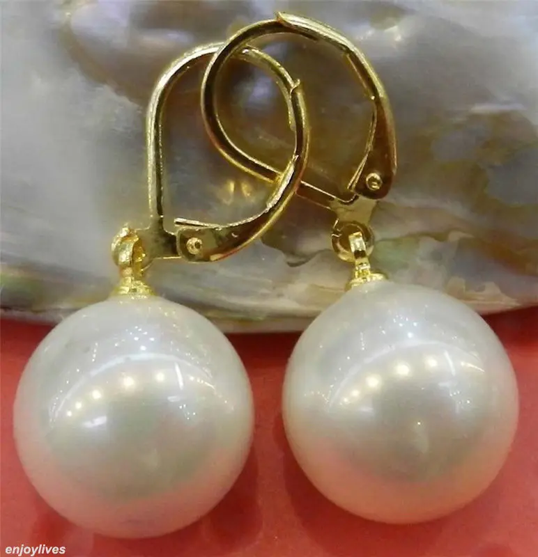 Jewerly Бесплатная доставка Топ 14 мм Блан южного моря оболочки Perle Perles Rondes Balancent новые