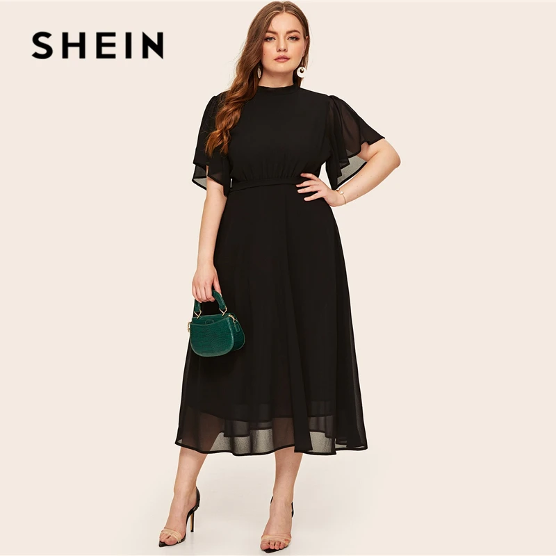 SHEIN Платье С Оригинальным Рукавом Размера Плюс, Элегантное Однотонное Макси Платье