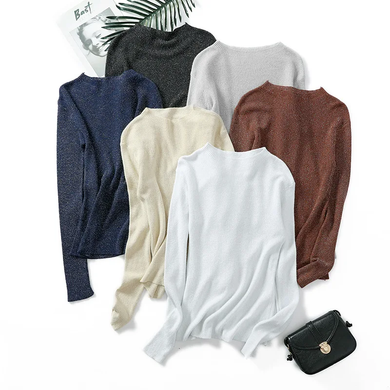 GGRIGHT 2018 Autumn Winter Woman Sweater Knitting Pullovers Shiny Lurex Women Slim Black Pink Bottoming Casual Jumper | Женская одежда