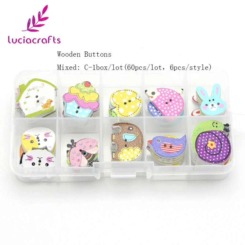 Lucia Crafts 16-29 мм 60 шт./кор. рандомно смешанных Мультяшные деревянные пуговицы с 2 отверстиями Костюмы поделки своими руками швейная фурнитура E0227