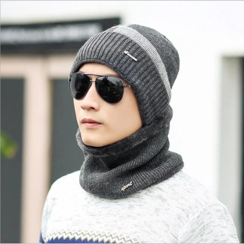 

2018 Hot Selling 2Pcs ski Cap And Scarf Cold Warm Winter Hat For Women Men Knitted hat Bonnet Warm Cap Skullies Beanies