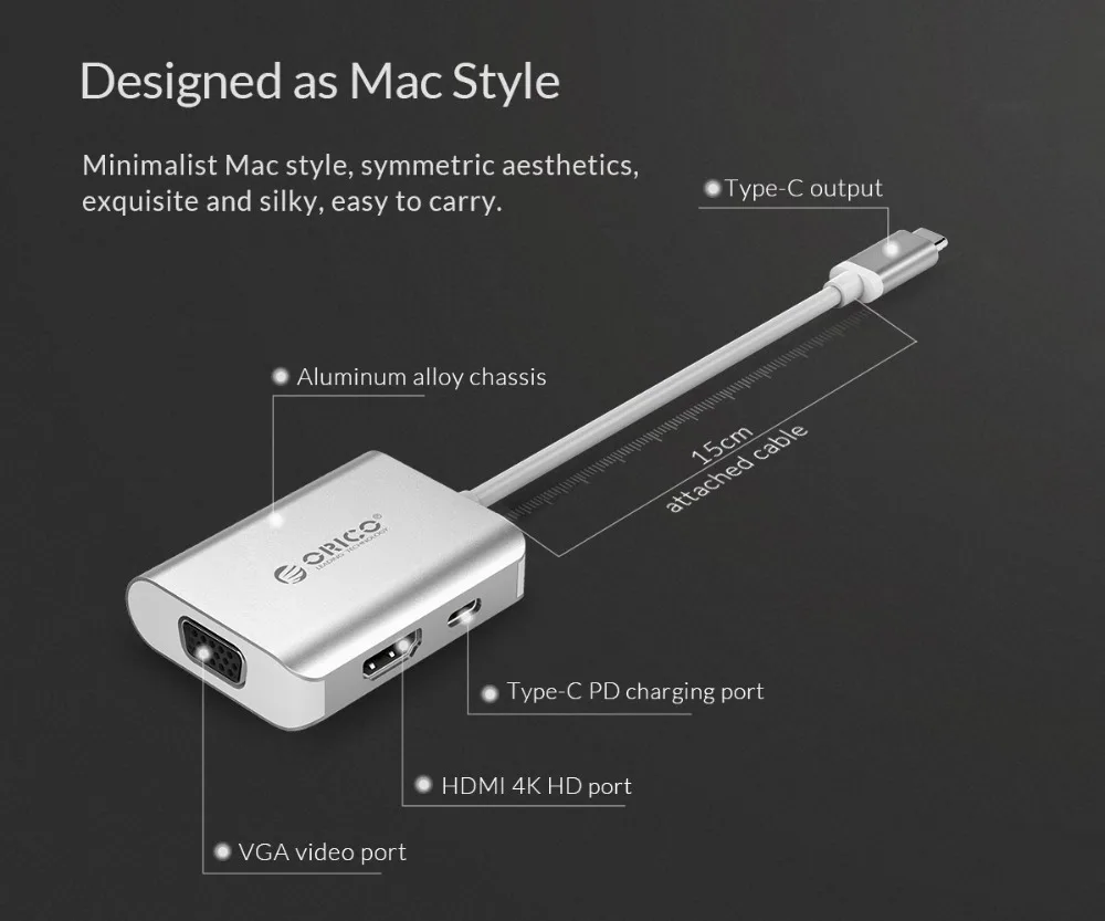 ORICO USB C концентратор тип-c для VGA HDMI адаптер с тип-c зарядными портами для samsung Galaxy S9 Note 8 huawei P20 MacBook Pro