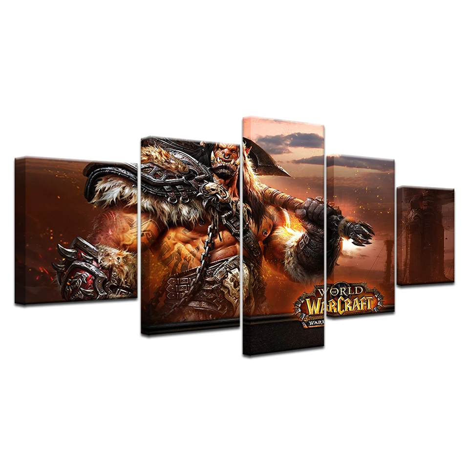 

5 Panel HD Printed WOW game posters wall Print On Canvas Art Painting For living room modern home decoration artwork