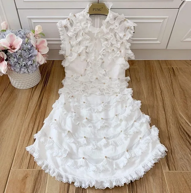 Новые летние дизайнерские Для женщин льняные бусы Vestidos без рукавов вечернее платье с оборками Femme Белый Черные вечерние платья E13 - Цвет: Белый