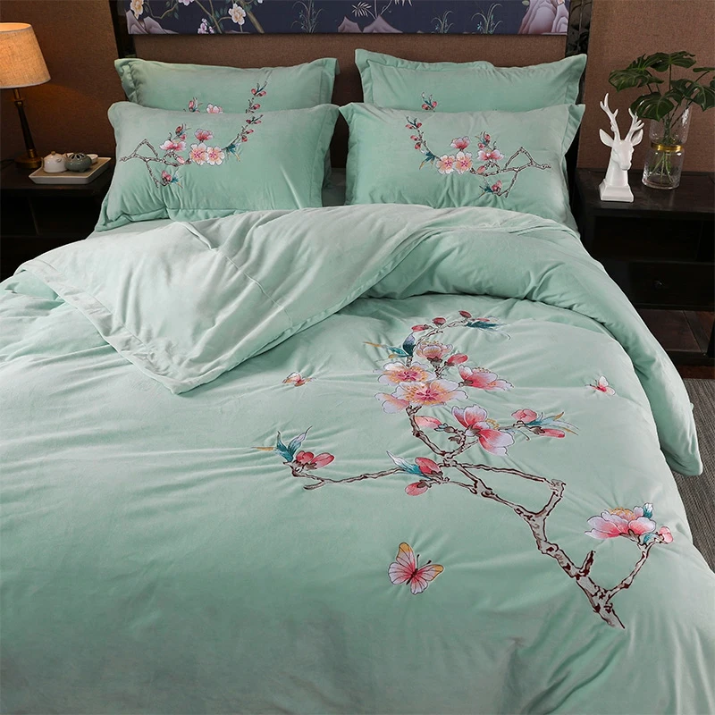 Роскошный китайский стиль с цветочной вышивкой птицы зимний бархатный