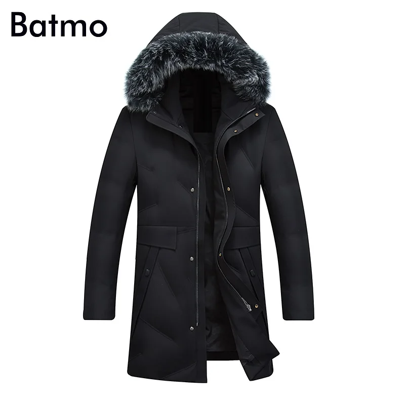 Batmo Новое поступление высокое качество 90% белая утка вниз лисий мех воротника куртки с капюшоном мужчин, мужская зимняя caot, размер M-4XL 18012