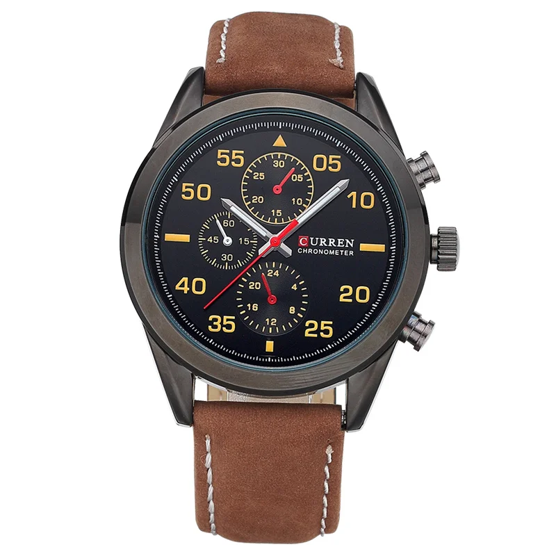 Мужские деловые кварцевые часы CURREN Роскошные военные наручные с кожаным
