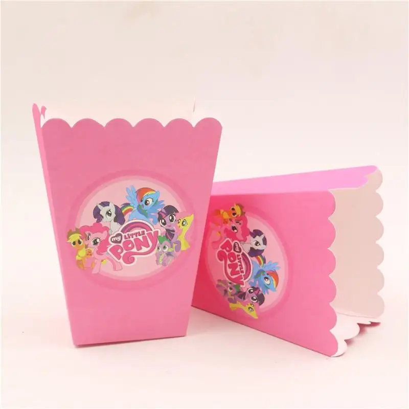 6 шт./лот, бумажная коробка для конфет с попкорном/чашка my little pony, тема для детей, для девочек, для дня рождения, вечеринки, украшения, набор для детского душа