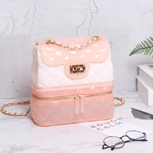 Pink Mix White Женские желеобразные рюкзаки из ПВХ Cnady цветной рюкзак модная ромбовидная решетка Лолита Подростковые Сумки для девочек Школьный рюкзак Mochila - Цвет: Pink Mix White