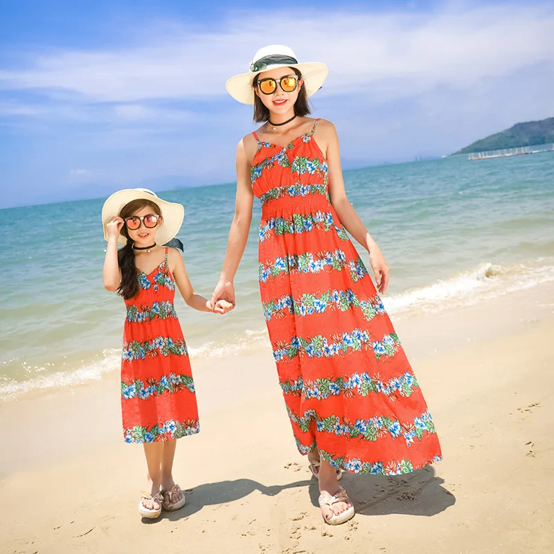 Новая летняя пляжная одежда для всей семьи красивое платье с разбитыми цветами