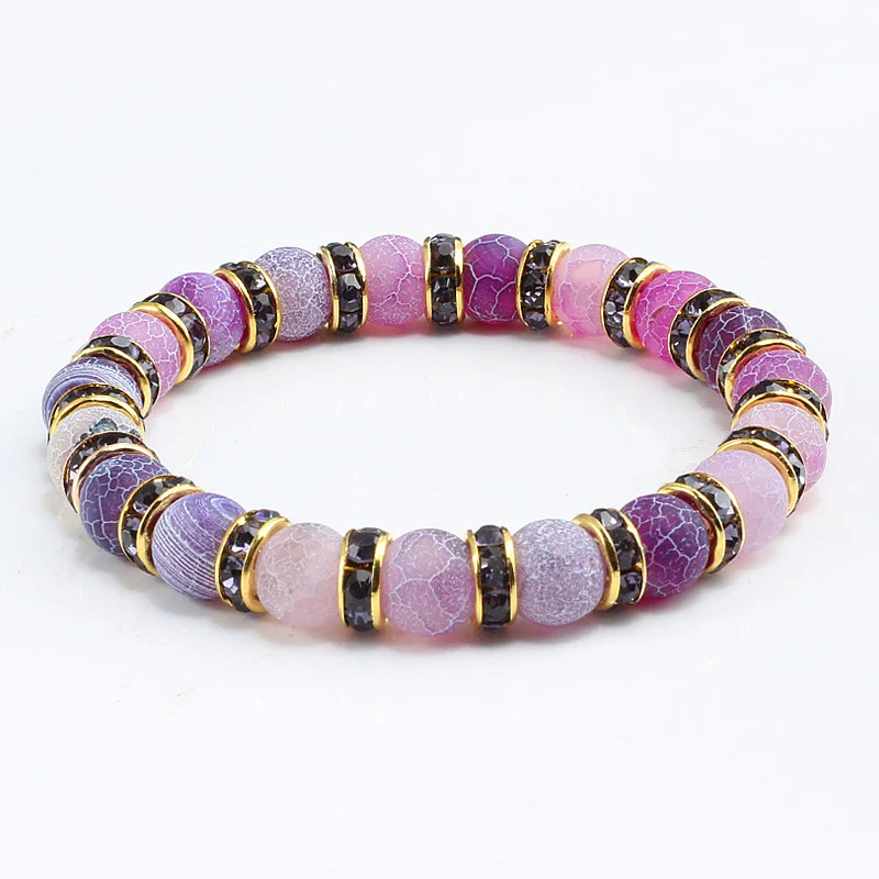 Fashion Handmade Women's Natural Stone Beaded Bracelets Men Jewelry Purple Weathering Beads Strand Bracelet For Couples Pulseras |