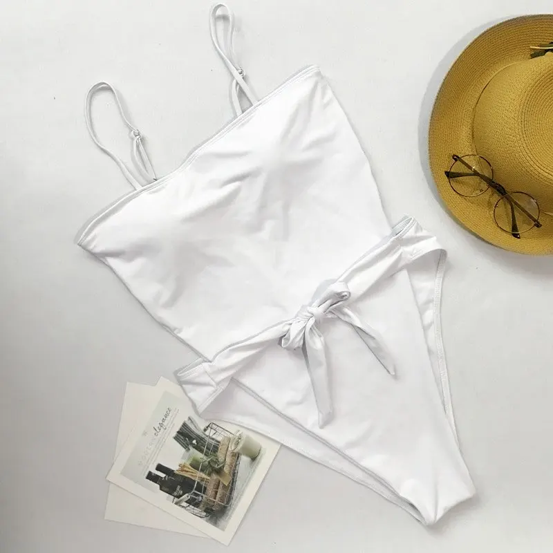 2019 Новый бандажный сплошной белый цельный купальник женский монокини с вырезом