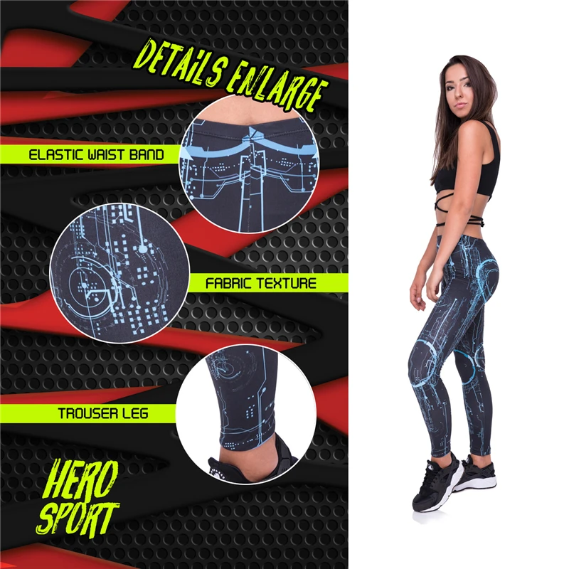 

Blue Chip Print Women Leggings Fitness Breathable Perspiration Quick Drying Leggins High Elasticity Trouser Pants