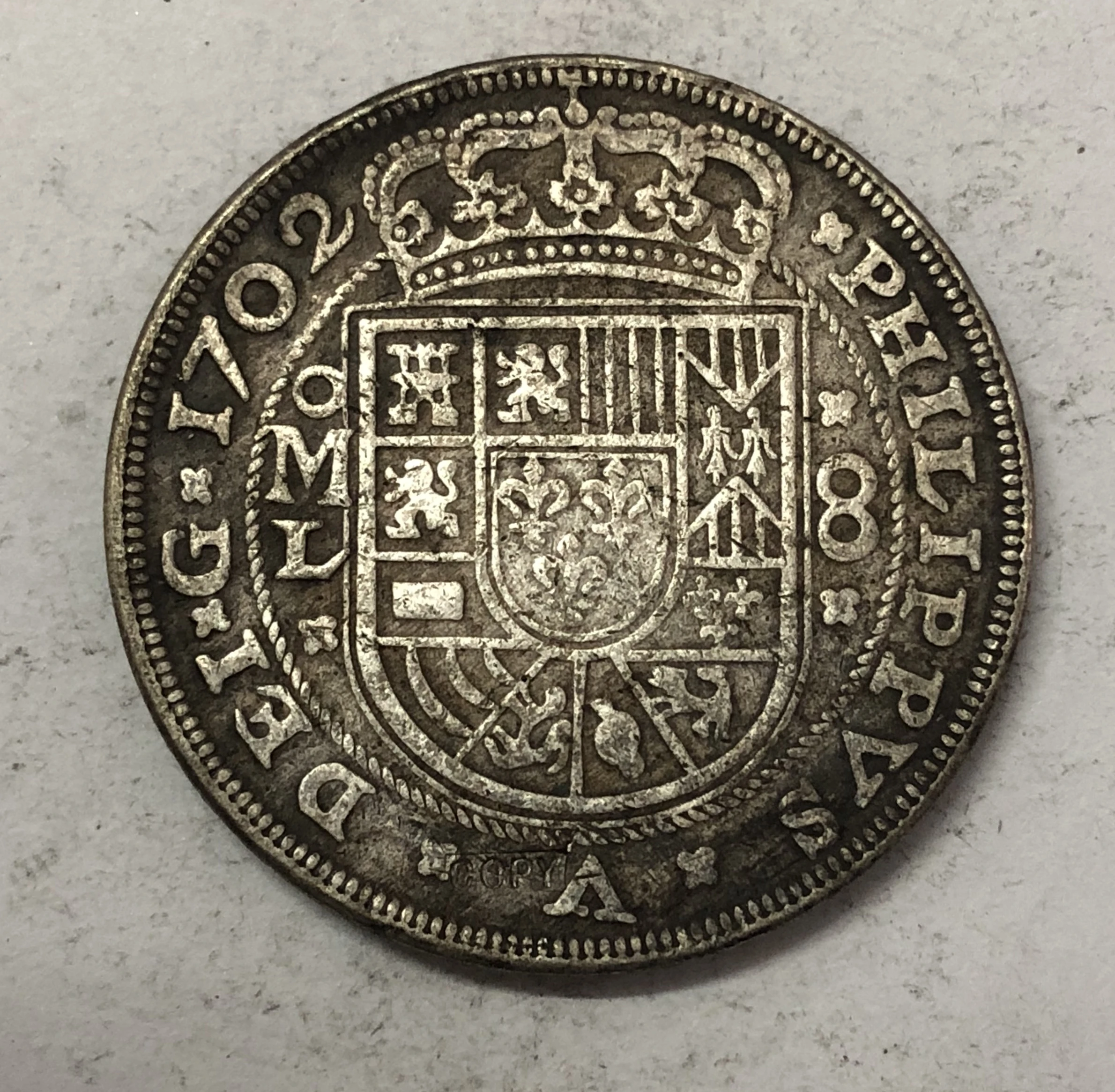 1702(Mo J) Мексика 8 Reales-Felipe V копия монеты