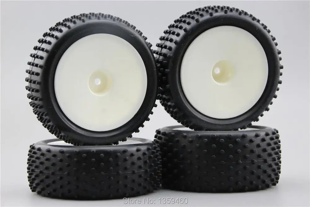 4pcs 1/10 Buggy Off Road Tire Tyre Cylinder Front&ampRear Dish White Wheel Rim Fit for 1:10 4WD Car 25024+27005 | Игрушки и хобби