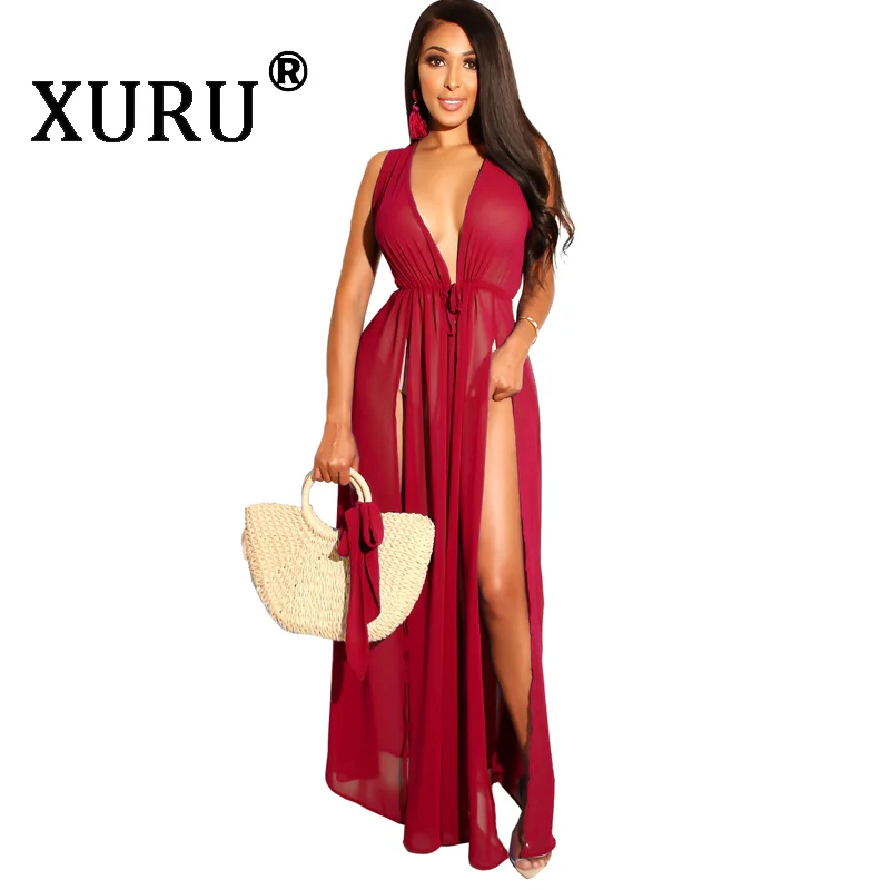 Летнее Новое Женское шифоновое платье xуру сексуальное длинное пляжное с
