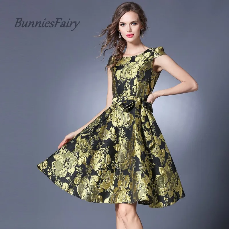 BunniesFairy 2017 Лето Винтаж Одри Хепберн элегантный стиль жаккард цветочный принт