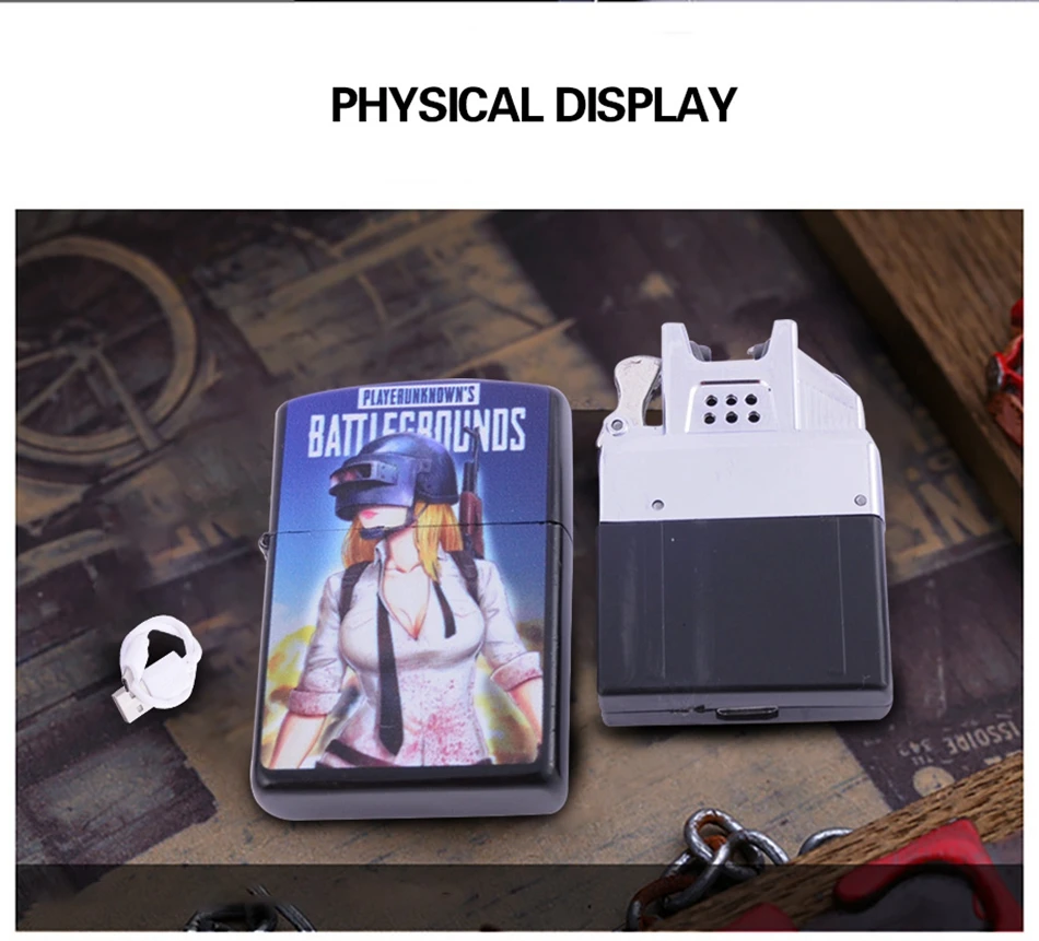GERUI Горячая игра PUBG USB зажигалки для сигарет цинковый сплав ветрозащитная Электронная зажигалка импульсная дуговая Зажигалка для сигар