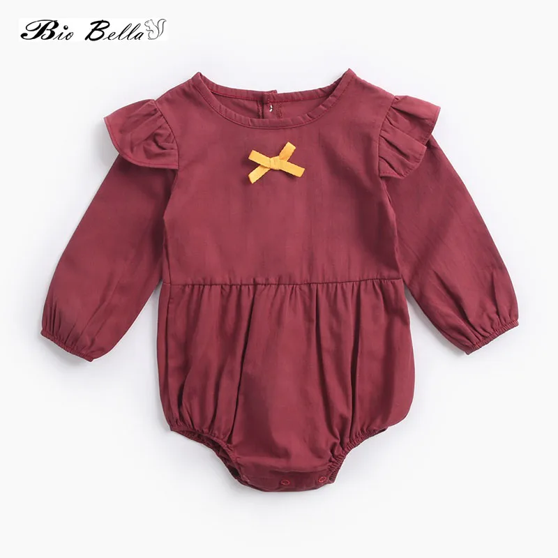 

Cute Newborn Baby Girl Long Sleeve Ruffles Bodysuit Spring Autumn Ruffles Jumpsuit Red Pure Girls Outfit Clothes