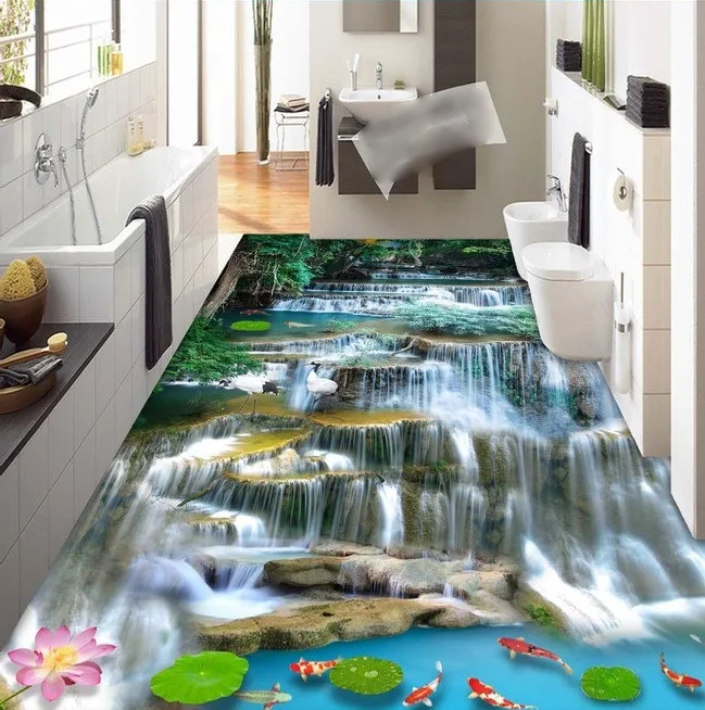 

3 d pvc flooring custom wall sticker mountain flowing water falls 3 d bathroom flooring painting photo wallpaper for walls 3d