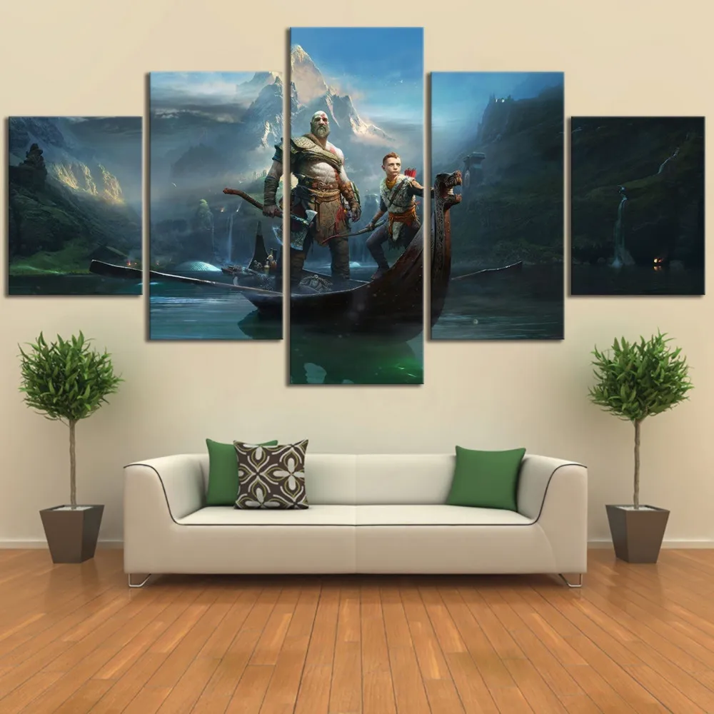 Video Game God of War Kratos 5P Paintings Print on Canvas HD Abstract Painting Office Wall Art Home Decor Pictures | Дом и сад